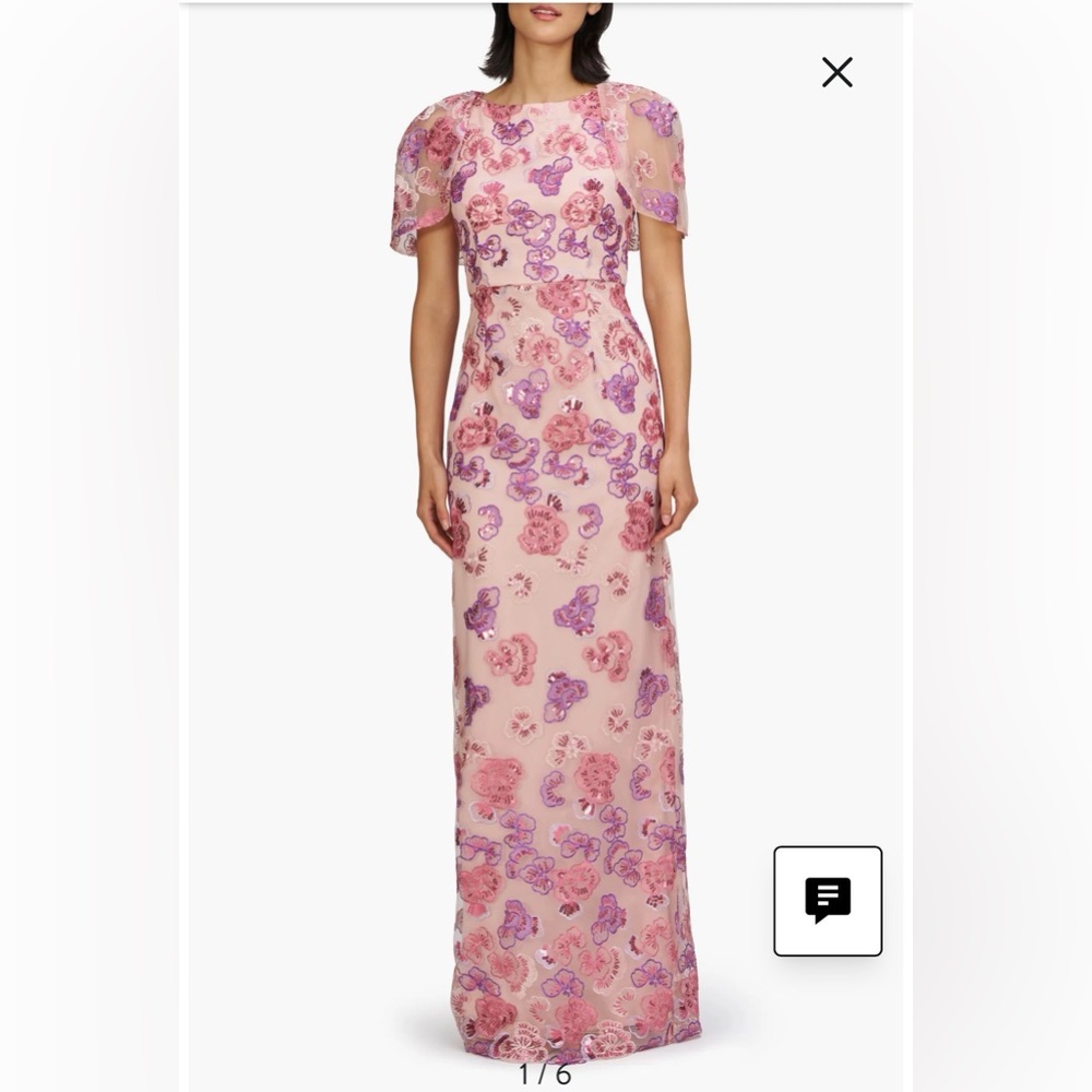 JS Collections Teigen Sequin Column Gown PINK floral evening wedding guest